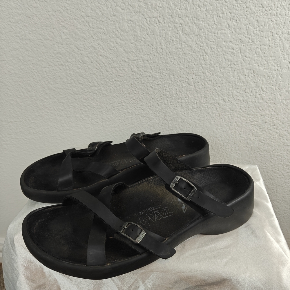 Birkenstock Tatami Black Strap Criss Cross Slip On Sandals W11 M9 Narrow